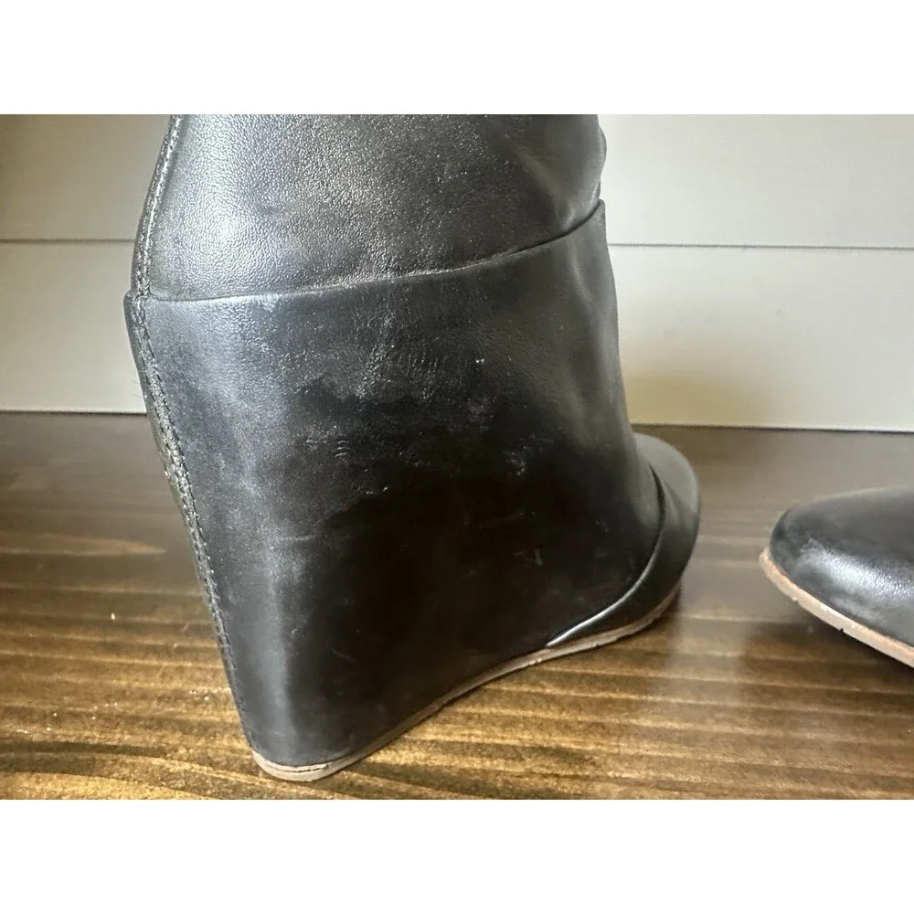 UGG Black Leather Wedge Ankle Booties